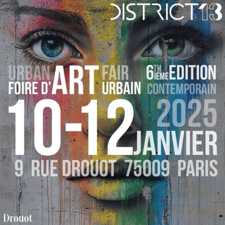 Visage coloré avec des inscriptions pour le District 18, foire d'art urbain à Paris.